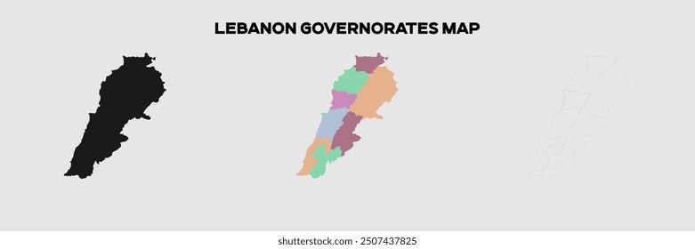 Landkarte der Gouverneure des Libanon in Farben. EPS-Datei auch in selhoutte und skizzierte Form. Bearbeitbare EPS-Datei.