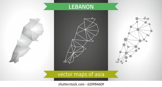 Lebanon graphic vector maps of Asia, polygonal, grey, mosaic, triangle illustrations