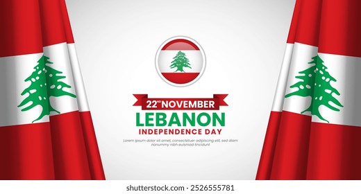 Lebanon happy independence day banner background, greeting card. Lebanese national holiday 22nd of November design element with waving flag