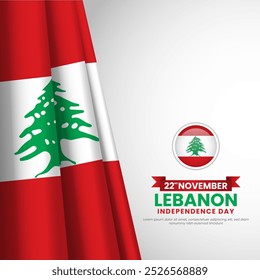 Lebanon happy independence day square banner Background, greeting card. Lebanese holiday 22nd November waving flag