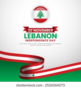 Lebanon happy independence day waving ribbon flag square banner background design