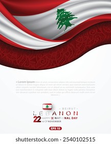 Lebanon Happy National Day 22nd of November Background Vector Design With Beautiful Flag For Greeting Card, Banner, Wallpaper, Cover, Social media, illustration, Flyer, Poster, element etc 