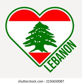 Lebanon heart flag badge. Made with Love from Lebanon logo. Flag of the country in heart shape. Vector illustration.