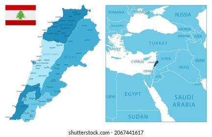 Lebanon - highly detailed blue map. Vector illustration