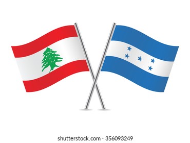 Lebanon and Honduras flags. Vector illustration.