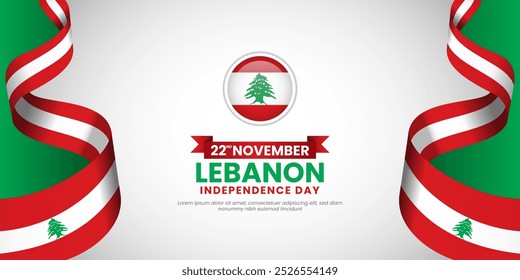 Lebanon Independence Day 22nd November Banner Background Design For Greeting Card, Banner, Wallpaper, Cover, Social media, Flyer, Poster