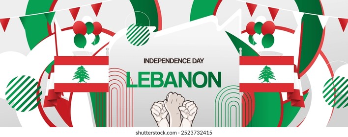 Lebanon independence day creative banner in flag colors. Modern abstract art for holiday celebration, national day greeting card, web header, poster sport and music event. Horizontal background