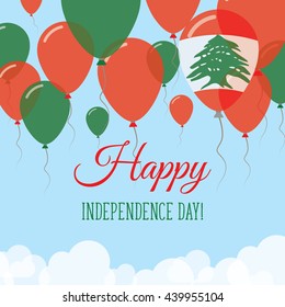 Lebanon Independence Day Flat Patriotic Card. Happy National Day Lebanon Vector Patriotic card. Flying Rubber Balloons in Colors of the Lebanese Flag.