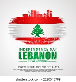 Lebanon Independence day greeting card with grunge and splash effect on flag as a symbol of independence. vector illustration