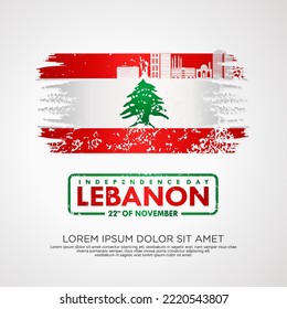 Lebanon Independence day greeting card with grunge and splash effect on flag as a symbol of independence. vector illustration