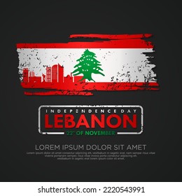 Lebanon Independence day greeting card with grunge and splash effect on flag as a symbol of independence. vector illustration