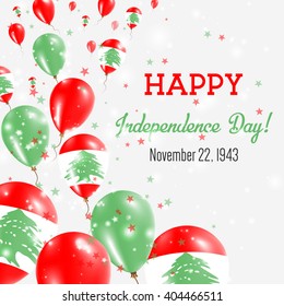 Lebanon Independence Day Greeting Card. Flying Balloons in Lebanese National Colors. Happy Independence Day Lebanon Vector Illustration.