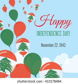 Lebanon Independence Day Greeting Card. Flying Flat Balloons In National Colors of Lebanon. Happy Independence Day Vector Illustration. Lebanese Flag Balloons.