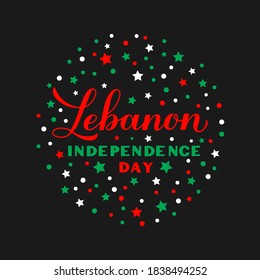 Lebanon Independence Day hand lettering. Holiday celebrate on November 22. Easy to edit vector template for typography poster banner, flyer, sticker, greeting card, postcard, etc.