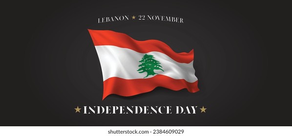 Lebanon independence day vector banner, greeting card. Lebanese wavy flag in 22nd of November patriotic holiday horizontal design with realistic flag