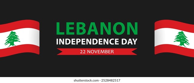 Día de la Independencia del Líbano, diseño de Anuncio de Web de Vector. Texto Día de la Independencia del Líbano, 22 de noviembre y banderas libanesas sobre fondo negro.