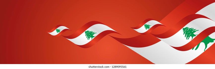 Lebanon Independence Day waving flags two fold red landscape background banner greeting card