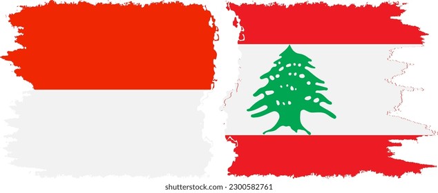 Lebanon and Indonesia grunge flags connection, vector