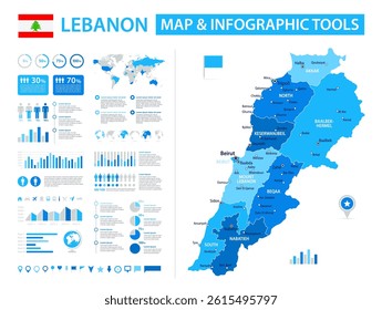 Lebanon Infographic Map with Data Visualization Elements - Vector Map of Lebanon