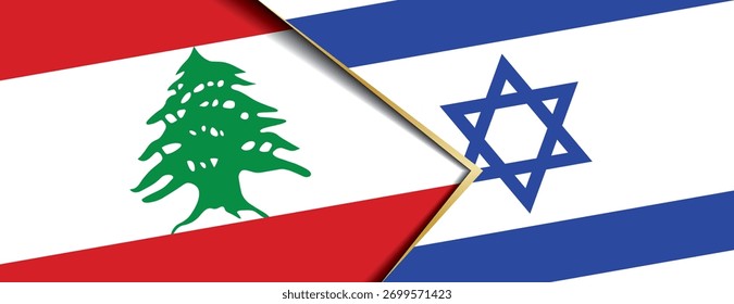 Sobreposição de bandeiras do Líbano e de Israel, representando questões fronteiriças complexas e relações diplomáticas