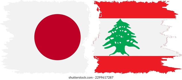 Lebanon and Japan grunge flags connection, vector