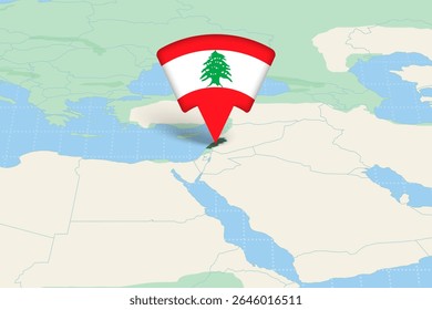 Lebanon Location Highlighted on Asian Map with Flag Icon. Detailed Vector Design.