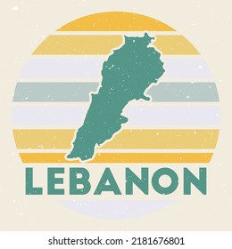 Lebanon logo. Sign with the map of country and colored stripes, vector illustration. Can be used as insignia, logotype, label, sticker or badge of the Lebanon.