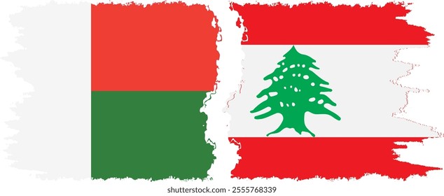 Lebanon and Madagascar grunge flags connection, vector
