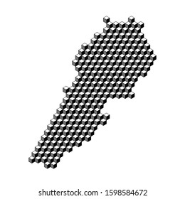 Lebanon map from 3D black cubes isometric abstract concept, square pattern, angular geometric shape. Vector illustration.