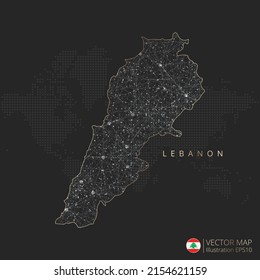 El Líbano mapea el concepto abstracto de malla geométrica de luz poligonal con líneas de contorno de color blanco y negro países y puntos sobre fondo oscuro. Ilustración del vector