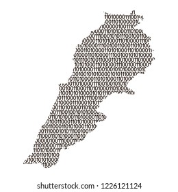 Lebanon map abstract schematic from black ones and zeros binary digital code. Vector illustration.