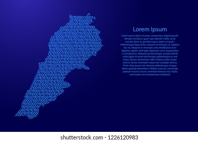 Lebanon map abstract schematic from blue ones and zeros binary digital code with space stars for banner, poster, greeting card. Vector illustration.