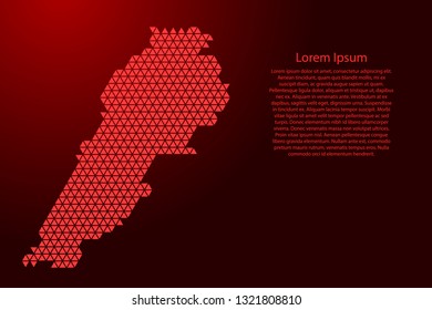 Lebanon map abstract schematic from red triangles repeating pattern geometric background with nodes for banner, poster, greeting card. Vector illustration.