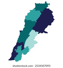 Lebanon map. Map of Lebanon in administrative provinces in multicolor