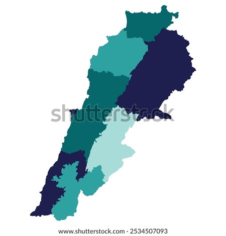 Lebanon map. Map of Lebanon in administrative provinces in multicolor