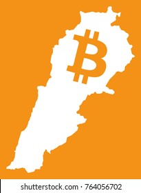 Lebanon map with bitcoin crypto currency symbol illustration