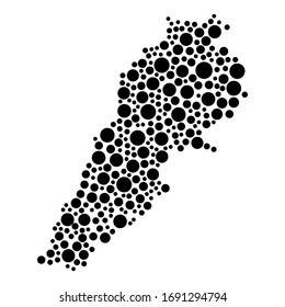Lebanon map from black circles of different diameters or spots, blotches, abstract concept geometric shape. Vector illustration.