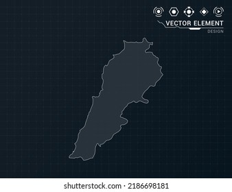 Mapa libanés del marco digital negro HUD, GUI, interfaz de interfaz de usuario vector de radar.
