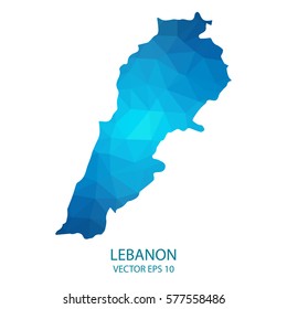 Lebanon map - blue geometric rumpled triangular low poly style gradient graphic background , polygonal design for your . Vector illustration eps 10.