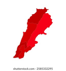 Lebanon map with border highlighted regions, states, isolated on white background. Template map of Lebanon. Detailed vector illustration.