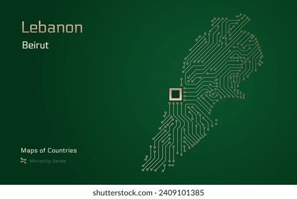 Lebanon Map with a capital of Beirut Shown in a Microchip Pattern. E-government. World Countries vector maps. Microchip Series	