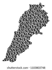 Lebanon map composition of dollars and sphere points in various sizes. Abstract vector treasury and GDP Lebanon map.