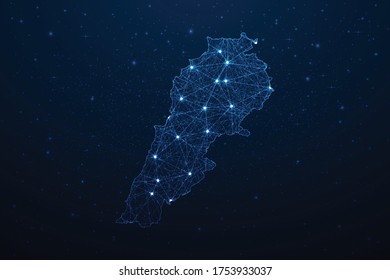 Lebanon Map Connection. Abstract Digital Technology 3D Mesh Polygonal Network Line, Design Sphere, Dot and Structure on Dark Background. Vector Illustration EPS10.