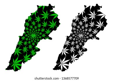 Lebanon - map is designed cannabis leaf green and black, Lebanese Republic map made of marijuana (marihuana,THC) foliage,
