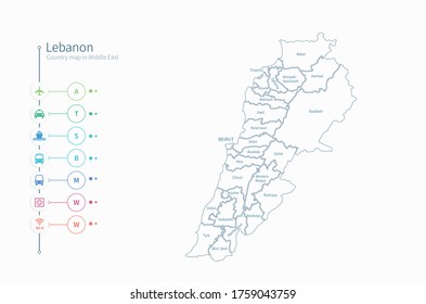 lebanon map. detailed middle east country map vector. 