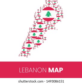 Lebanon map filled with flag-shaped circles, Lebanon map with flag