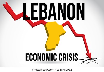 Lebanon Map Financial Crisis Economic Collapse Market Crash Global Meltdown Vector Illustration.