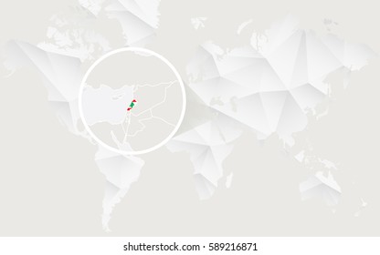 Lebanon map with flag in contour on white polygonal World Map. Vector Illustration.