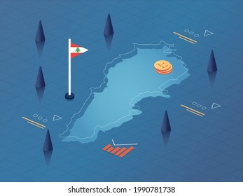 Lebanon Map, Flag and Currency Modern Isometric Business and Economy Vector Illustration Design