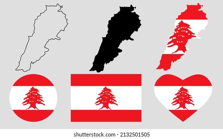 lebanon map flag icon set